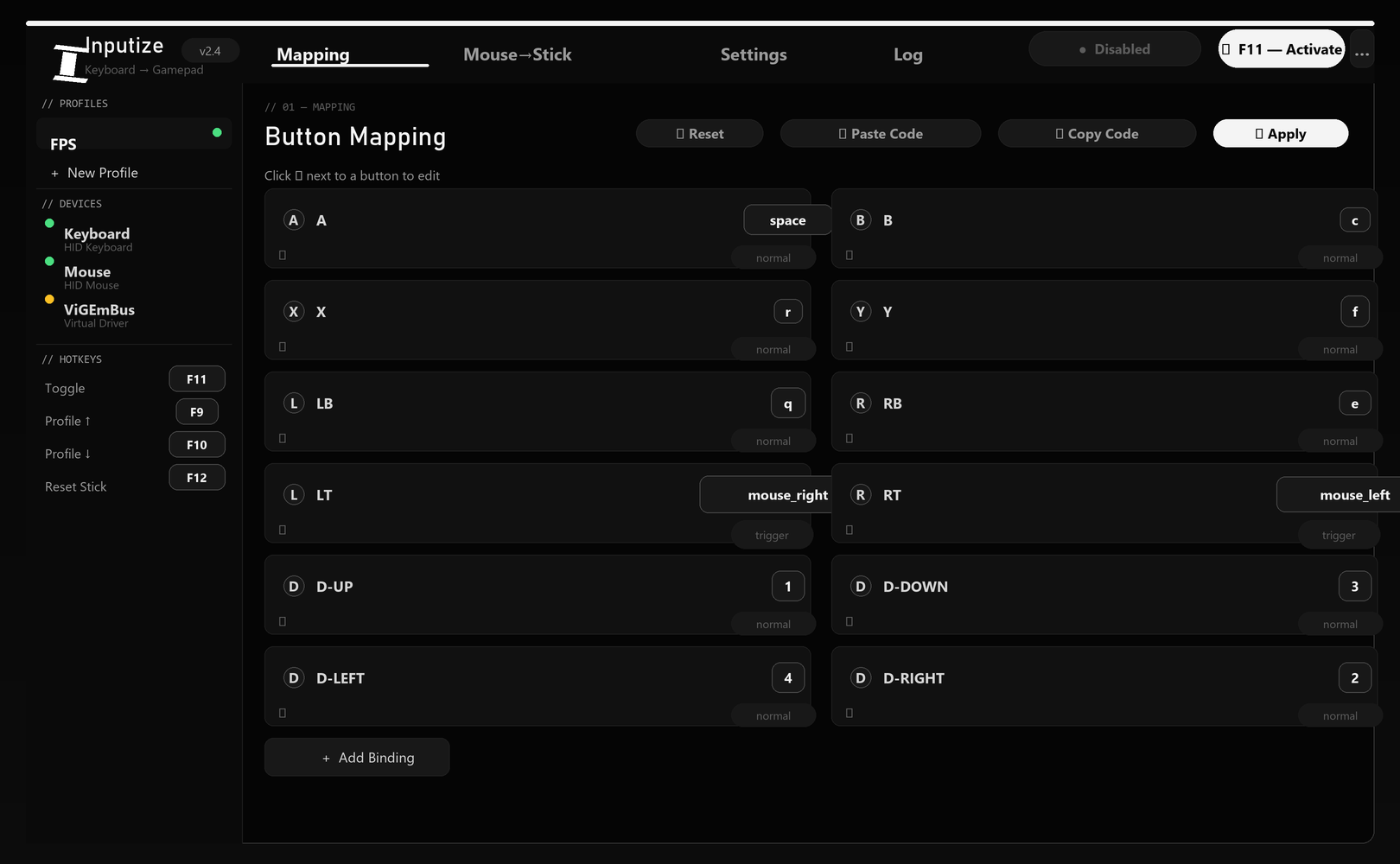Main window — Mapping tab